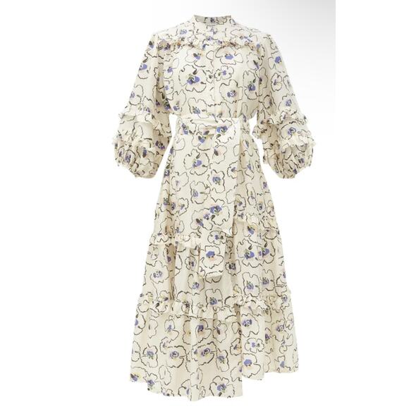 APIECE APART Gracia Floral-Print Ruffle-Trimmed Silk Midi Dress size‎ 18 - Picture 1 of 6